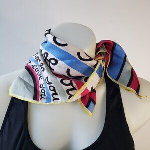 I Love You/Je Vous Aime Vintage French Silk Scarf Pink Blue White Yellow
